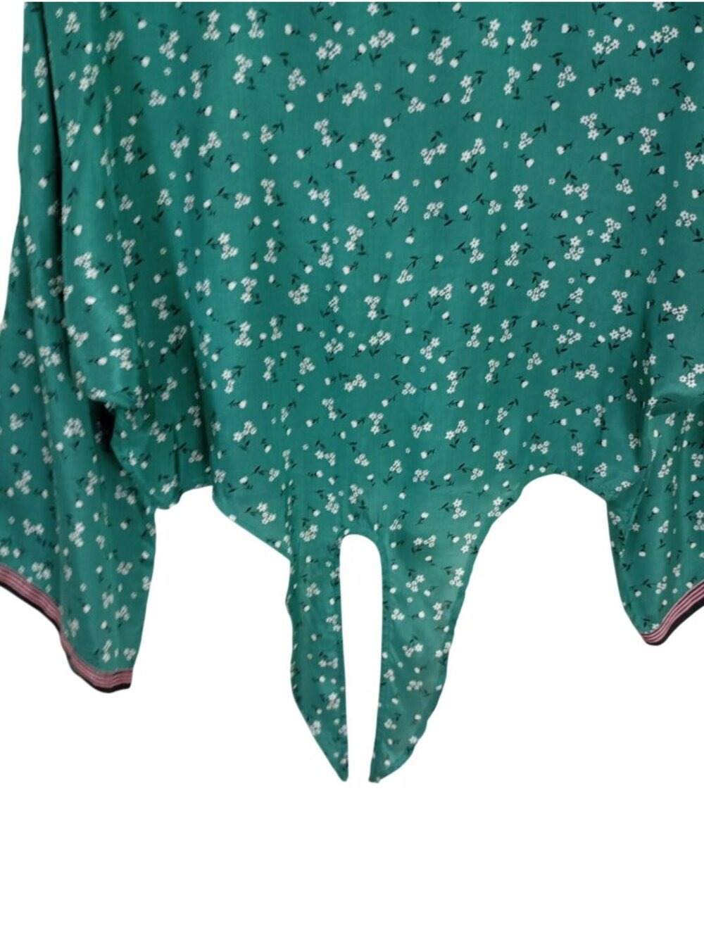 Billabong Green Floral Bell Sleeve Top Bohemia With Handkerchief Hem Size M - Picture 5 of 10